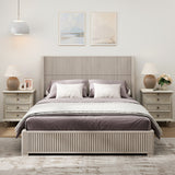 Solid Wood Platform Bed Frame with Headboard, No Box Spring Needed, Floor-standing bed, Easy Assembly, Queen Size, Beige