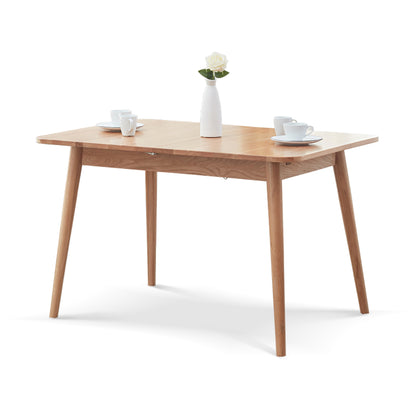 Natural Solid Oak Round Corner Diagonal Leg Telescopic Dining Table for 6-8 People, Light Oak, Solid Wood, 1.2-1.6m