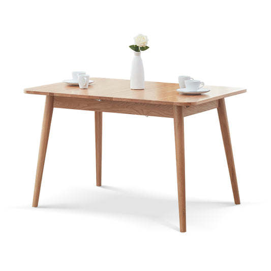 Natural Solid Oak Round Corner Diagonal Leg Telescopic Dining Table for 6-8 People, Light Oak, Solid Wood, 1.2-1.6m