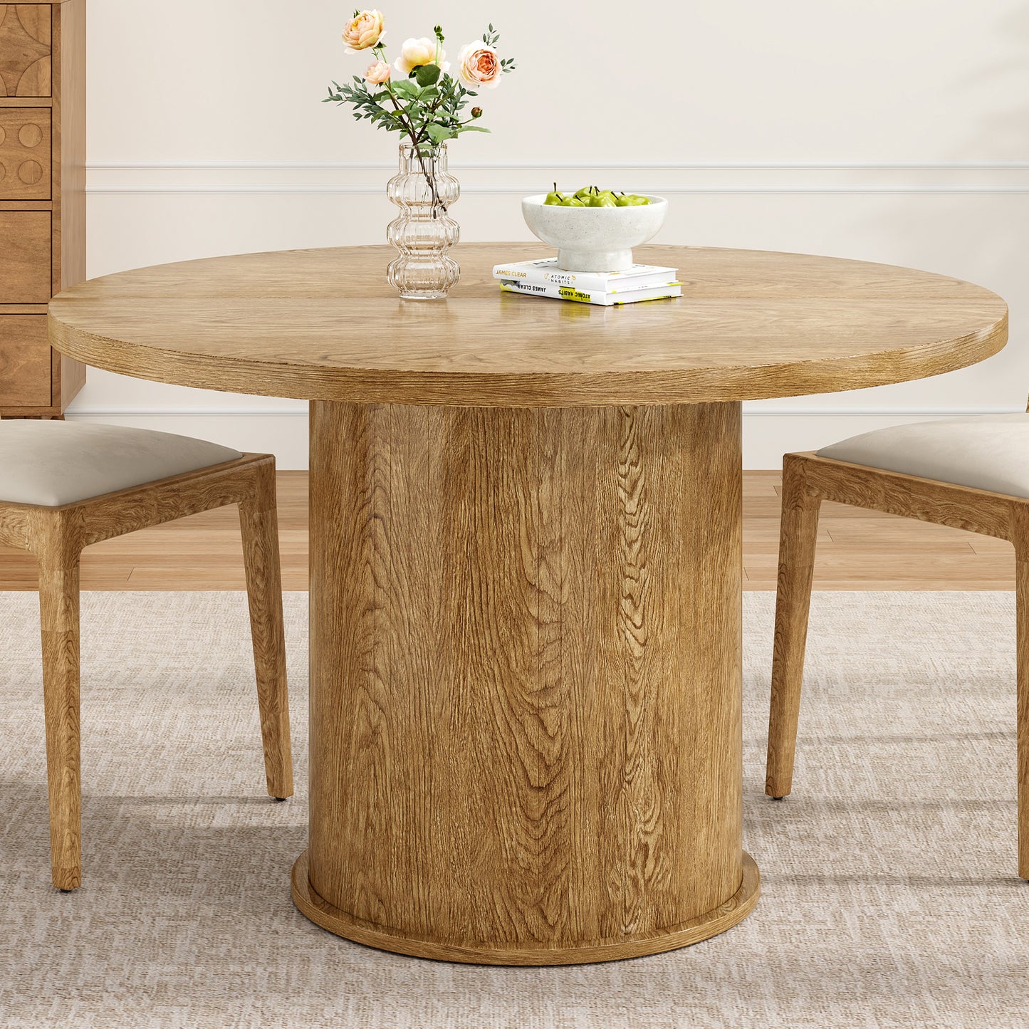 43' Round Dining Table for 4 People, Small Kitchen Dining Table with Wood Top and Sturdy Metal Pedestal Base, Modern Round Dinner Table for Dining Room, Easy Assembly