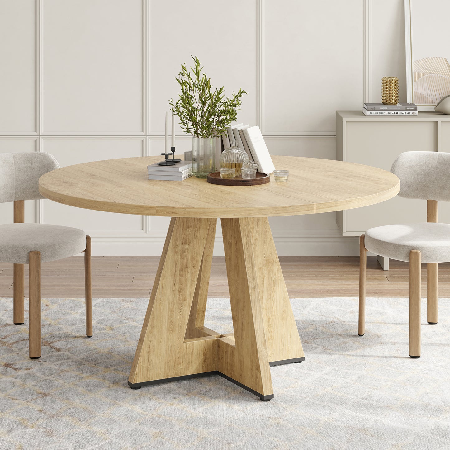 47' Round Dining Table for 4-7 People, Modern Wood Kitchen Table with Sturdy Metal Base, Large Round Dinner Table for Dining Room, Easy Assembly