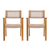 Outdoor Dining Chair Set of 2, Patio Chairs, Teak Acacia Wood, Light Brown Rope