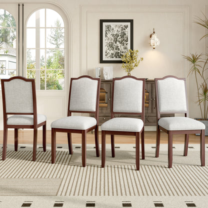 Farmhouse Dining Chairs Set of 4, Upholstered Dining Chairs with High Back, Modern Seating for Kitchen, Bedroom & Living Room(Beige+Cherry)