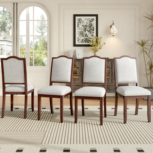 Farmhouse Dining Chairs Set of 4, Upholstered Dining Chairs with High Back, Modern Seating for Kitchen, Bedroom & Living Room(Beige+Cherry)