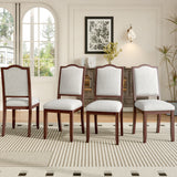 Farmhouse Dining Chairs Set of 4, Upholstered Dining Chairs with High Back, Modern Seating for Kitchen, Bedroom & Living Room(Beige+Cherry)