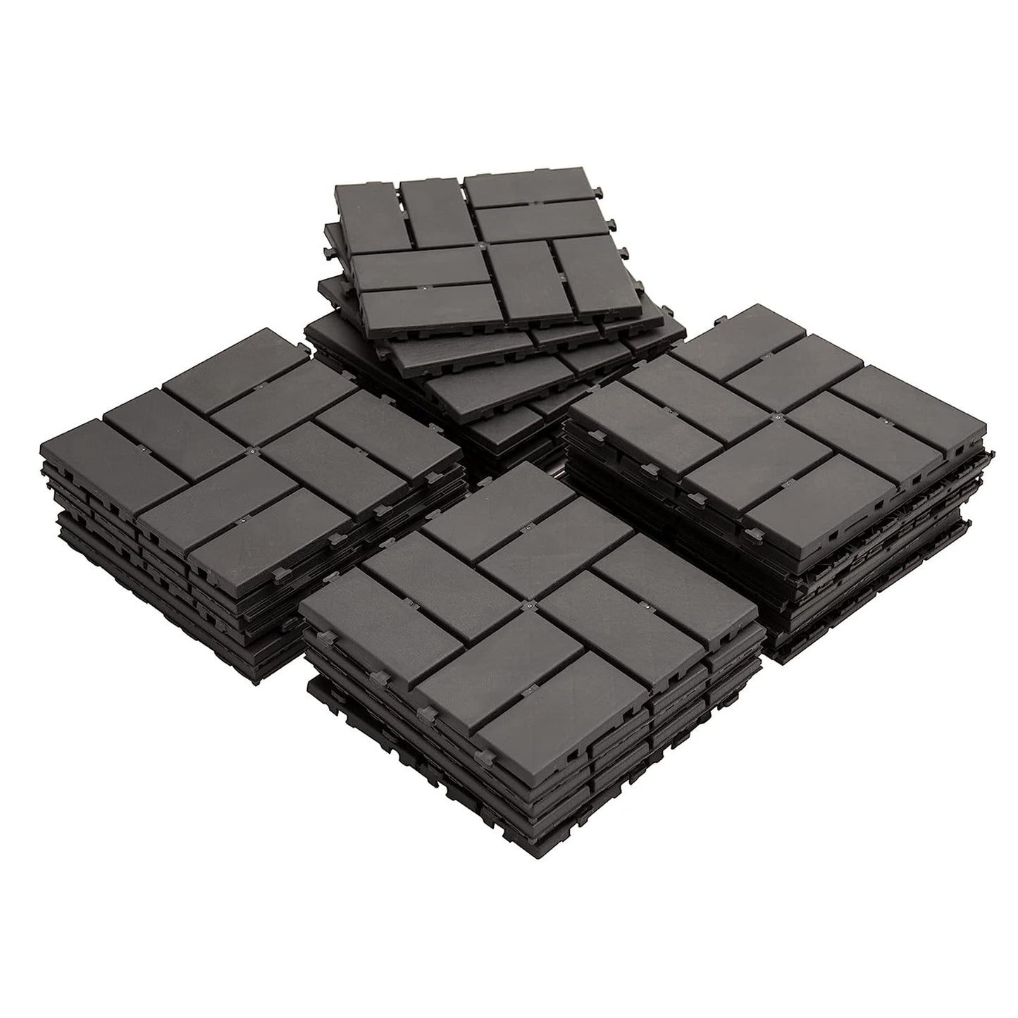Patio Interlocking Deck Tiles, 12'x12' Square Composite Decking Tiles, Checked Plastic Outdoor Flooring Tile All Weather for Balcony Porch Backyard, (Gray, Pack of 27)