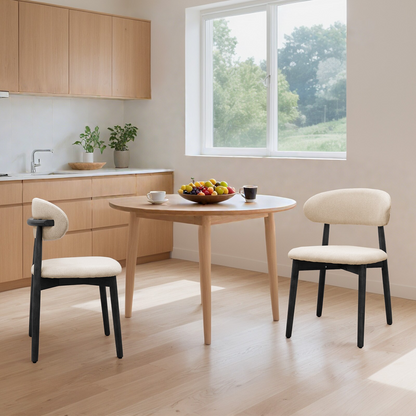 Beige Cotton-Linen Fabric Upholstered Dining Chair with Black Solid Wood Legs, Armless Chair Set of 2 for Kitchen, Restaurant, Living, Meeting Room