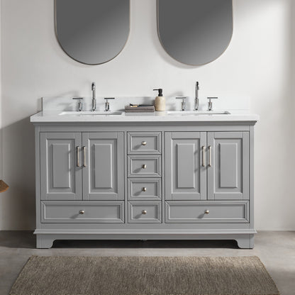 Fully Assembled 60'' Freestanding Double Bathroom Vanity with Artificial Stone