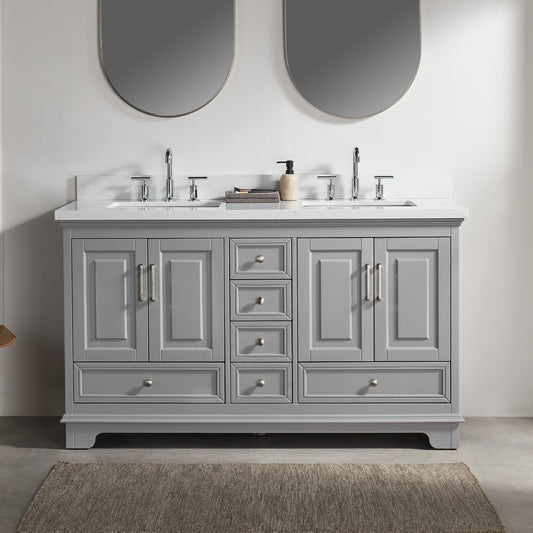Fully Assembled 60'' Freestanding Double Bathroom Vanity with Artificial Stone
