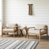 Set of 2 Acacia & Beige Rope Lounge Chairs with Rustic Sandblast Side Table