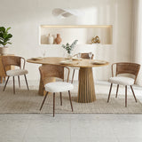 Solid wood stretching dining table + dark brown wicker dining chairs set of 4 - farmhouse style farm chairs