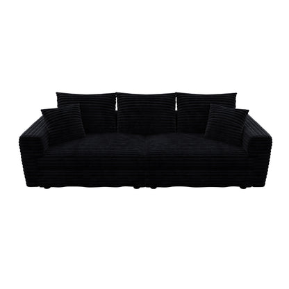 82.7 ' Plush Corduroy 3-Seat Sofa,Modern Comfy Upholstered Sofa Cloud Couch,Deep Seat Couches with Soft Pillows,Convertible Deep Seat Sofa Lounge Chair for Living Room Bedroom,Apartment,Office,Black