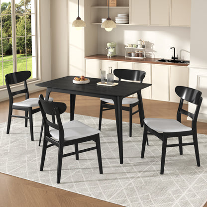 [Video] Mid-Century Modern 5-Piece Dining Set, Rubberwood Frame, One Table and 4 Upholstered Chairs, Black +Light Gray