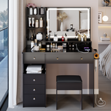 41' Large Size Left Drawer Desktop Vanity Table+Cushioned Stool Dresser Set, 2 AC+2 USB Power Station, Hair Dryer Stand, Extra Large Touch Control LED Mirror, 3-color Switch, EPA, GCC, UL Certificate