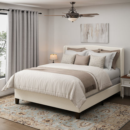 King Size Bed Frame with 49.21'High Back Upholstered Headboard and 27.17' High Footboard,Teddy Velvet,12 Slat Support,Solid Wood Feet,No Box Spring Needed(white)