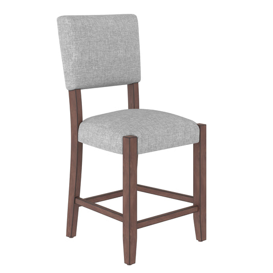 Set of 4 Mid-Century Modern Bar Stools, 40 in Linen Upholstered Counter Chairs with Rubber Wood Legs, Gray