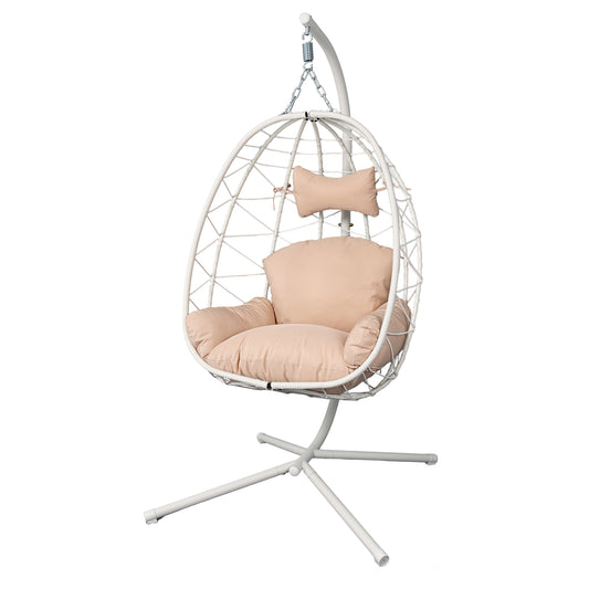 Hanging Egg Chair with Stand Indoor Outdoor PE Wicker Swing Hammock Chair with Washable Cushion for Patio Bedroom Balcony Garden