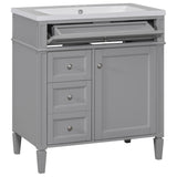 Modern Grey Bathroom Vanity with Resin Top Sink, 2 Drawers and Tip-out Drawer, MDF Cabinet Storage Unit (30'' x 18'' x 33'')