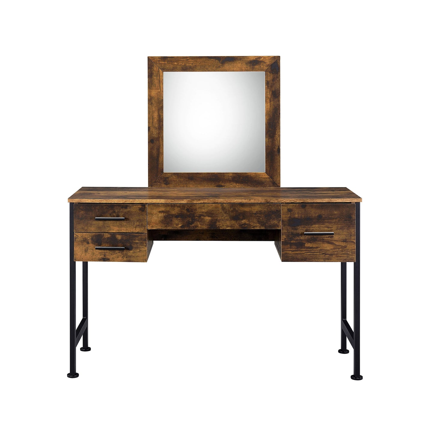 4 Storage Drawers Vanity Set with Mirror, Rustic Oak and Black