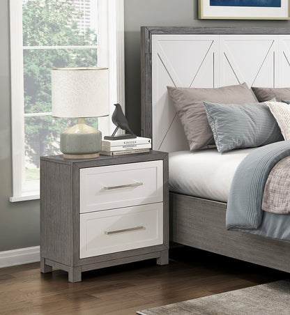 Two Drawers Nightstand Ivory and Gray Finish Bedroom Furniture 1pc