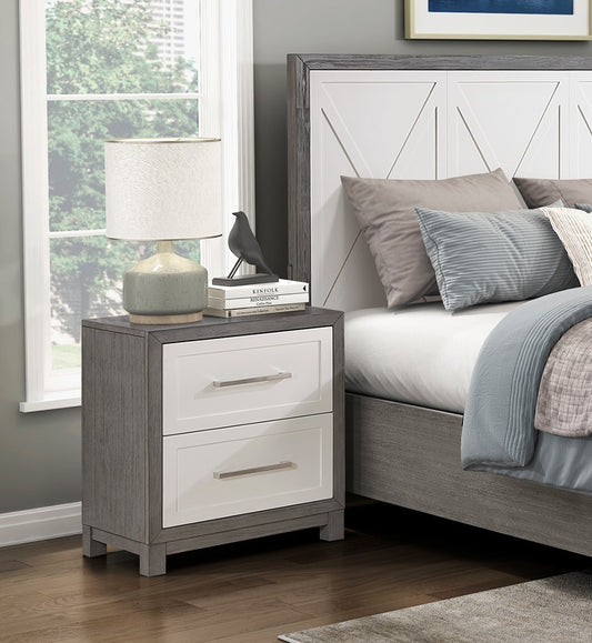 Two Drawers Nightstand Ivory and Gray Finish Bedroom Furniture 1pc