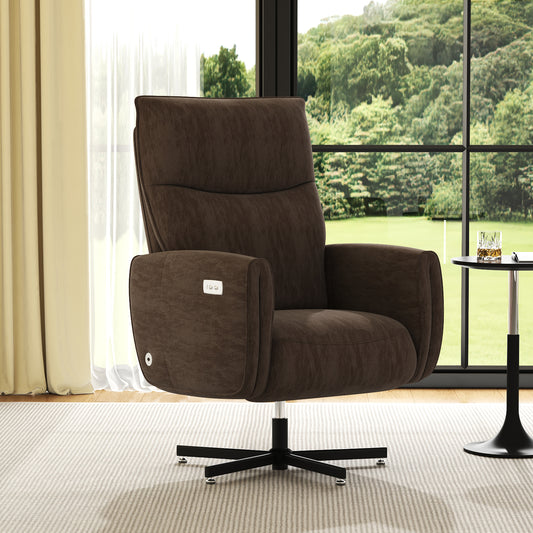 Power Swivel Recliner Chair, Electric Reclining with USB & Type-C Charging, 360° Swivel Velvet Upholstered Accent Chair, for Home Office & Living Room, Easy Assembly,Coffee