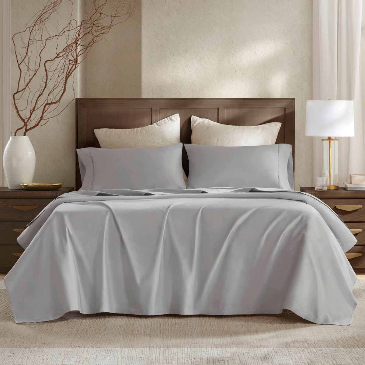 4 Pieces Cal King Sateen Sheet Set,Gray