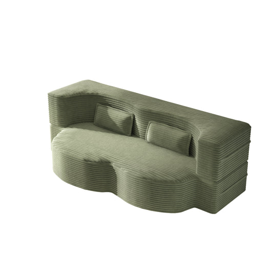 Modern Floor Sofa with 2 Pillows,Convertible Corduroy Fabric Foam-Filled Sleeper Sofa Bed,15' Twin Size Folding Mattress for Living Room,Guest Bed,Playroom,no assembly required, Green