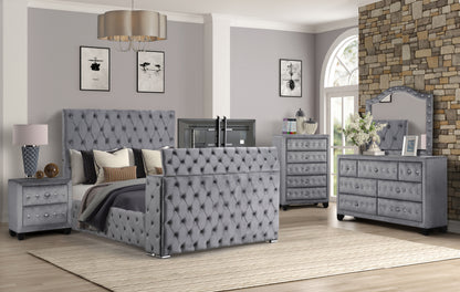 Encore Modern Style Tufted and Upholstered King 5PC Bedroom set made with wood in Gray(NJ INVENTORY)