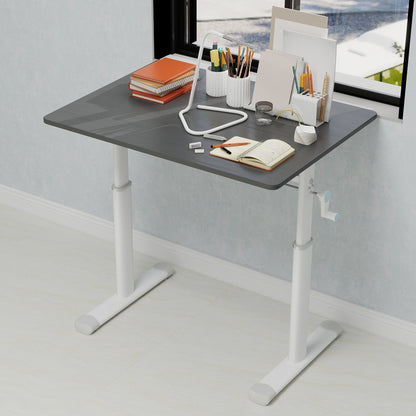 Adjustable study desk suitable for children and adults, height-adjustable, multi-functional home office desk, compact design, desktop dimensions: 60cm × 80cm, white frame, gray tabletop.