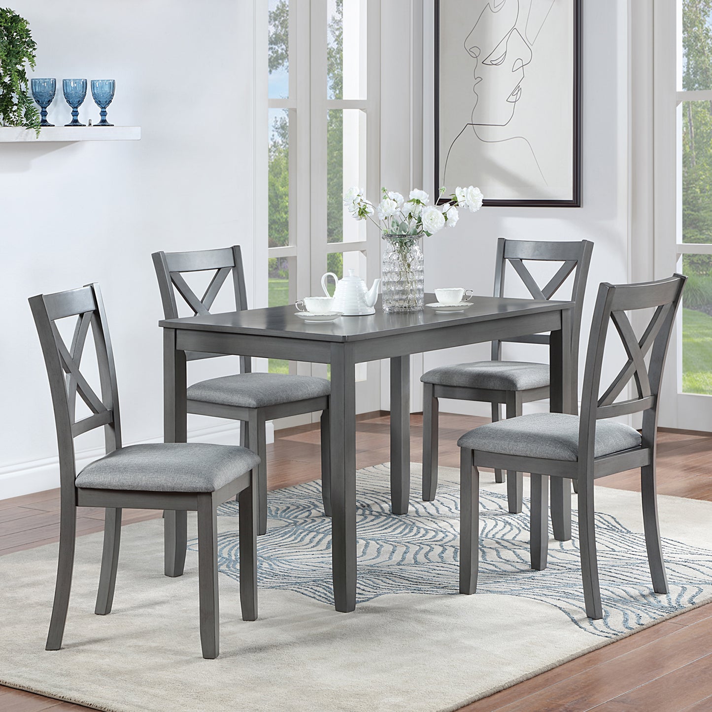 Wooden Dining Rectangular Table set for 4,Kitchen Dining Table for Small Space,Gray