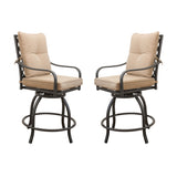 Outdoor Living Swivels Bar Stools, Outdoor Bistro Set for Garden Balcony Backyard Deck, High Bar Chairs with Seat & Back Cushion,Khaki(2 Chairs)