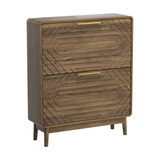 31.5' Walnut Mid-Century Modern Freestanding Shoe Cabinet with 2 Flip-Top Drawers, Solid Wood Legs, MDF Construction, Ideal for Entryway, Hallway, and Foyer
