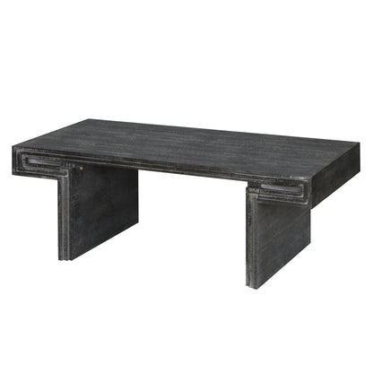 American Vintage Industrial Coffee Table, Premium Reclaimed Wood Texture, Double-Tier Structure, Antique Black