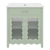 Modern Green Bathroom Vanity with Tempered Glass Doors, Rubber Wood Legs, Soft-Close Hinges, 31'