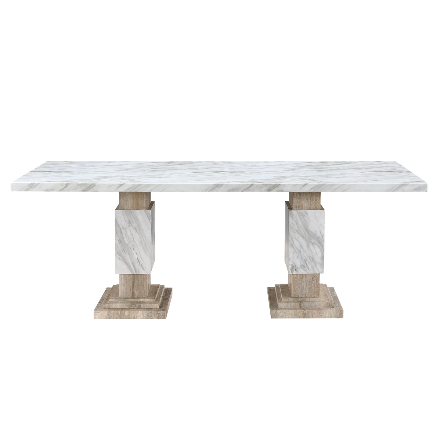 SET OF 5 PCS-STACEY BEIGE/NATURAL Dining Table Set Faux Marble Finish Rubber Wood 273.90 lbs