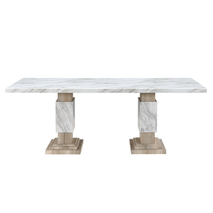 SET OF 5 PCS-STACEY BEIGE/NATURAL Dining Table Set Faux Marble Finish Rubber Wood 273.90 lbs
