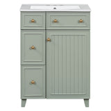 Transitional Style 24-Inch Bathroom Vanity Cabinet with Ceramic Sink, Green Solid Wood and MDF