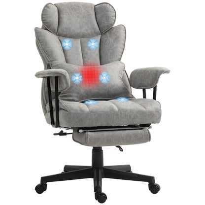 HOMCOM Massage Executive Office Chair with 6 Vibration Points, 400LBS Heated Big and Tall Office Chair with Foot Rest and Lumbar Support, Microfiber Reclining Computer Desk Chair, Gray