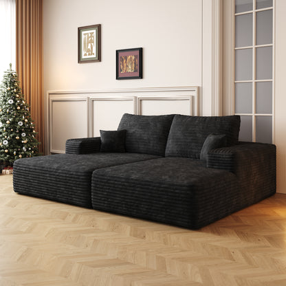 74.8' Modern Sofa bed With Dual sleeper, lounger for moviebonus room,No Assembly Required,Black (Plush Corduroy Fabric)