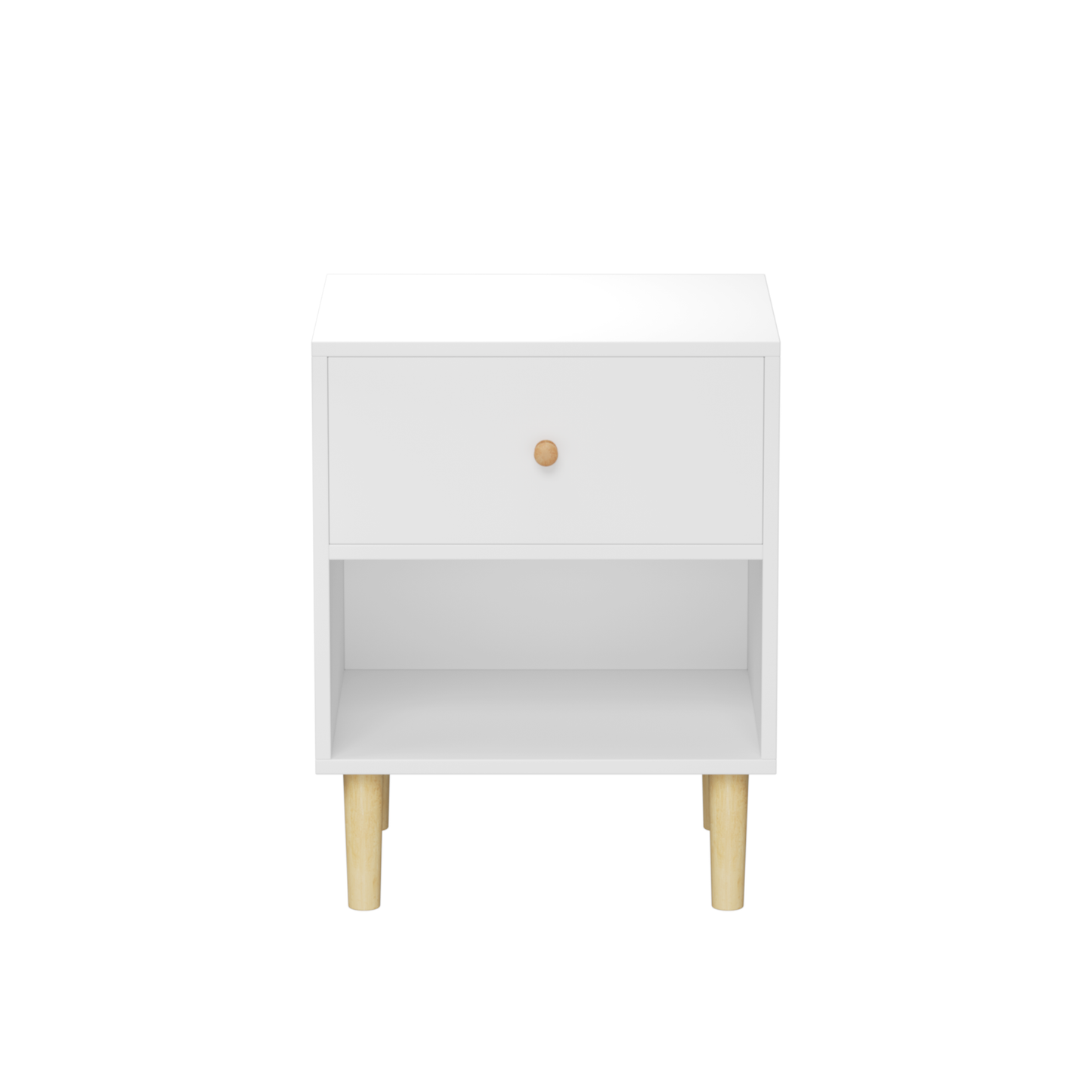23.22''H White MDF Wooden Nightstand with One Drawer and One Shelf for Kids and Adults