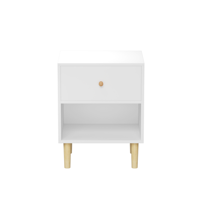 23.22''H White MDF Wooden Nightstand with One Drawer and One Shelf for Kids and Adults