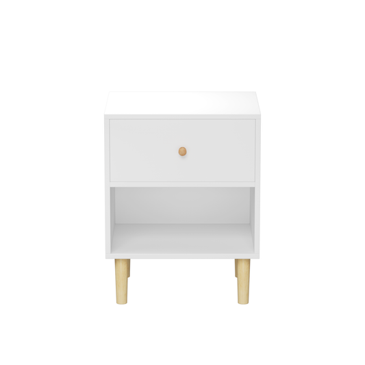23.22''H White MDF Wooden Nightstand with One Drawer and One Shelf for Kids and Adults