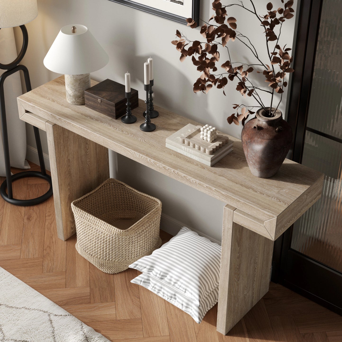 60inches Rustic Farmhouse Console Table , Distressed Wood Finish Entryway Sofa Side Table for Living Room, Hallway,Natural Wood