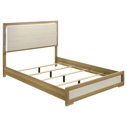 Lincoln Natural 4-Piece Queen Bedroom Set with LED Lighting, Natural Wood Finish, MDF and Rubberwood Construction