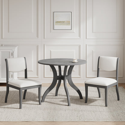 Oak Gray Dining Table Set:39.4' Round Table + 2 Chairs - Traditional Solid Wood Kitchen Set with Inlaid Tabletop, Elegant Curved Legs for Dining Room