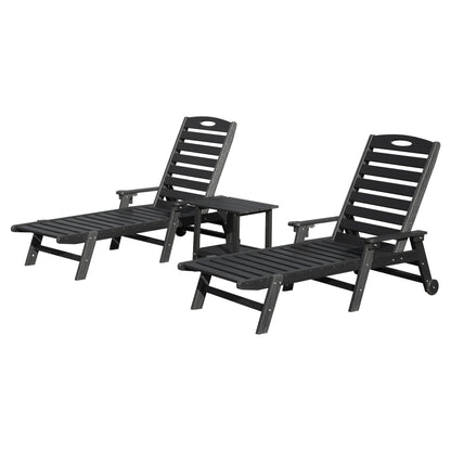 Pool Lounge Chairs Set of 2 with Table, HDPE Outdoor Chaise Lounge Chairs for Outside, Pool Loungers for Poolside, Patio, Sunbathing Tanning, Black
