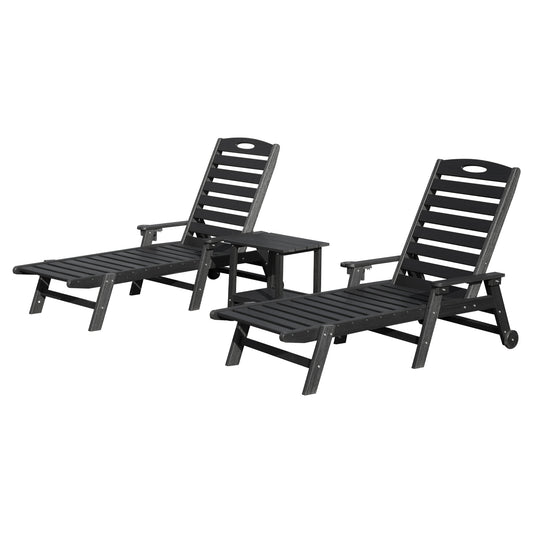 Pool Lounge Chairs Set of 2 with Table, HDPE Outdoor Chaise Lounge Chairs for Outside, Pool Loungers for Poolside, Patio, Sunbathing Tanning, Black