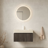MURI 30' Bathroom Vanity&Sink, Floating Plywood Storage Cabinet with Drawer&Door, Roma Travertine Sintered Stone Top&Ceramic Basin with 1 Pre-drilled Faucet Hole, Pre-assembled, Espresso Woodgrain