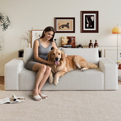 63' 2Setaser Sofa,Corduroy Fabric,Deep Seat Couches,Comfy Loveseat Sofa,No Assembly,1pcs for Living room, Bedroom,Conference room ,Apartment,White